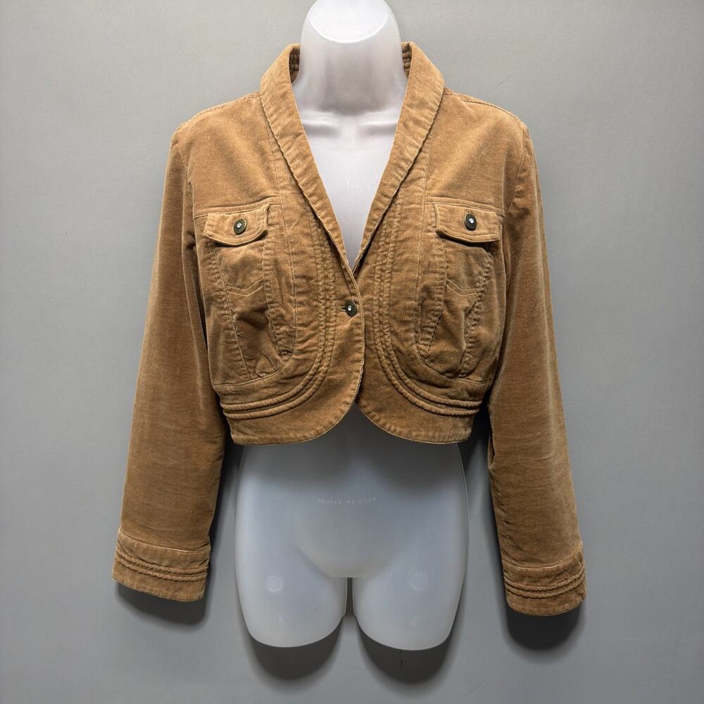 Vtg Womens M Coast To Coast San Merino Crop Corduroy Jacket Rhinestone Buttons